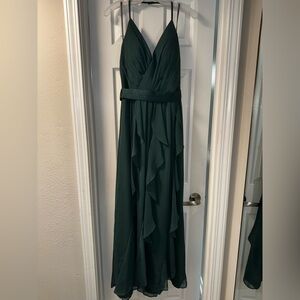 White by Vera Wang Green Plunge Maxi Gown in Forest Green